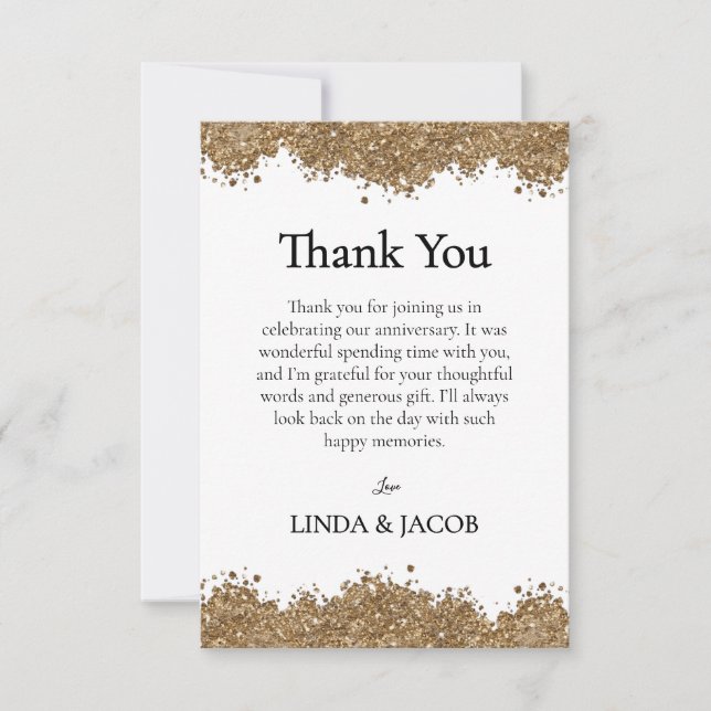 Carte De Remerciements Golden Wedding Anniversary Gold Faux Glitter   (Devant)
