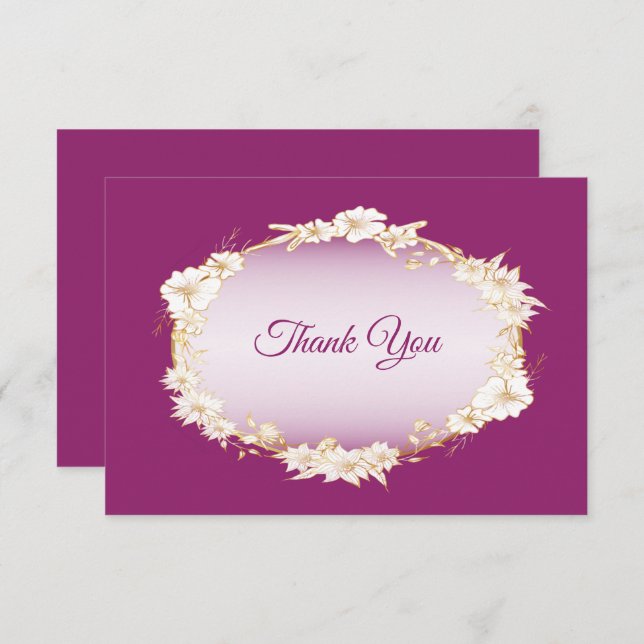 Carte De Remerciements Golden White Floral Pink Wedding Geometric Rustic (Devant / Derrière)
