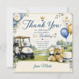 Carte De Remerciements Golf 1er anniversaire avec voiturette de golf sur