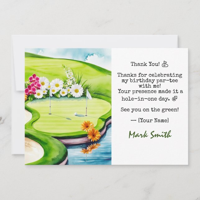 Carte De Remerciements Golf Anniversaire Par fête de tee (Devant)