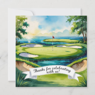 Carte De Remerciements Golf avec texte sur le terrain de golf aquarelle s