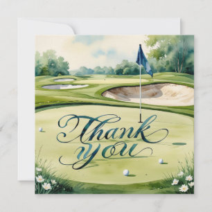 Carte De Remerciements Golf avec texte sur le terrain de golf aquarelle s