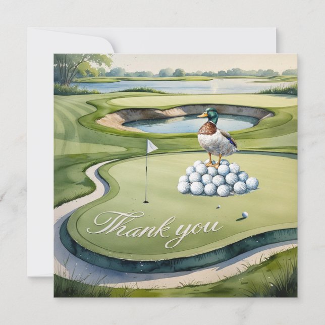 Carte De Remerciements Golf avec texte sur le terrain de golf aquarelle s (Devant)