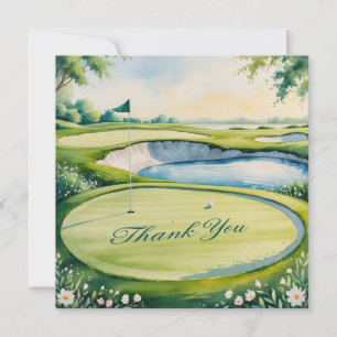 Carte De Remerciements Golf avec texte sur le terrain de golf aquarelle s