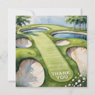 Carte De Remerciements Golf avec texte sur le terrain de golf aquarelle s