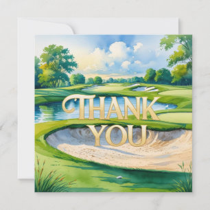 Carte De Remerciements Golf avec texte sur le terrain de golf aquarelle s