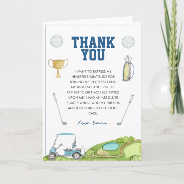 Carte De Remerciements Golf Boy fête d'anniversaire (Devant)