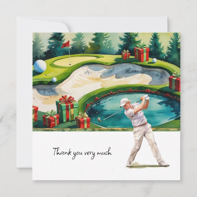 Carte De Remerciements Golf Noël thème pour golfeurs cadeaux de remerciem (Devant)