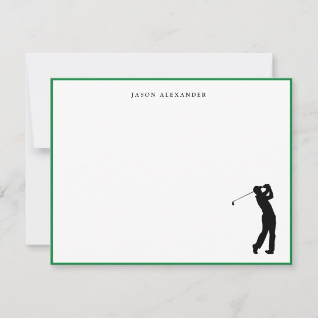 Carte De Remerciements Golfer Silhouette Personalized Green Border (Devant)