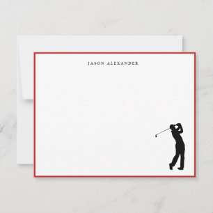 Carte De Remerciements Golfeur silhouette Bordure rouge personnalisée