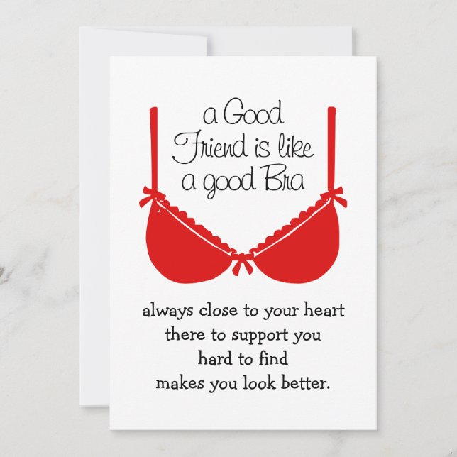 Carte De Remerciements Good Friends Are Like Bras, Funny Friendship Card (Devant)
