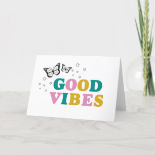 Carte De Remerciements GOOD VIBES ! Papillon rétro et coloré
