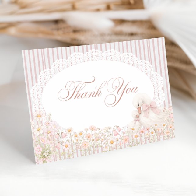 Carte De Remerciements Goose Pink Girl Floral Baby Shower Thank You Card (Créateur téléchargé)