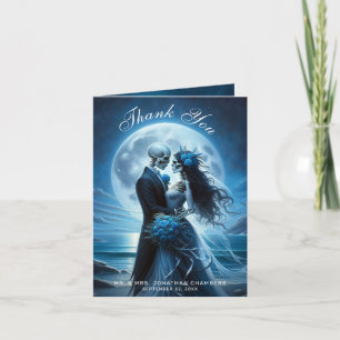 Carte De Remerciements Gothic Blue Couple de squelettes Mariage Remerciem