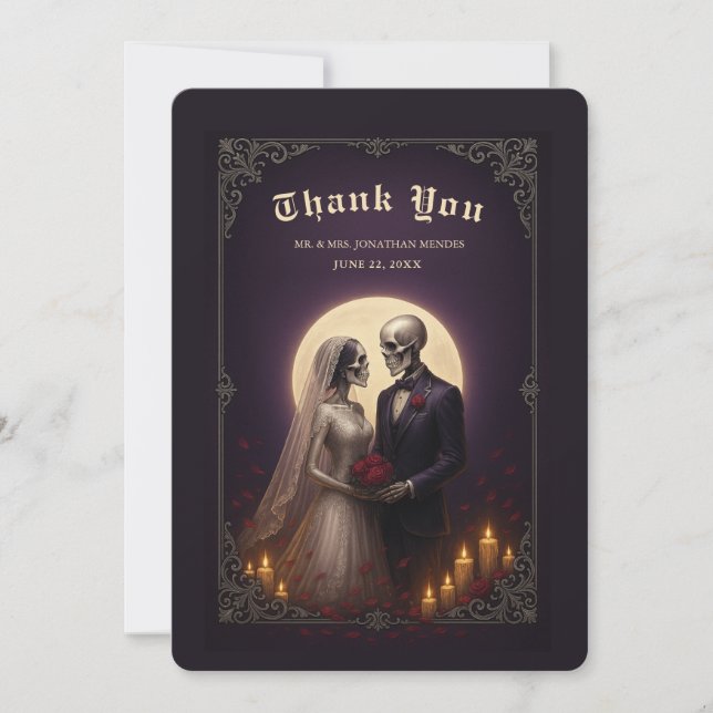 Carte De Remerciements Gothic Skeleton Couple Elegant Wedding Thank You (Devant)