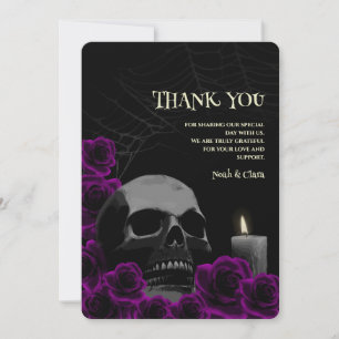 Carte De Remerciements Gothique Crâne violet Roses Mariage d'Halloween