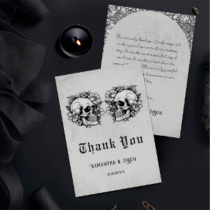 Carte De Remerciements Gothique Floral Crâne Halloween Mariage