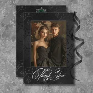 Carte De Remerciements Gothique foncé Noir Floral Satin Damas Vert