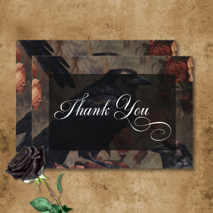 Carte De Remerciements Gothique foncé Vintage Blush Floral et Ravens noir