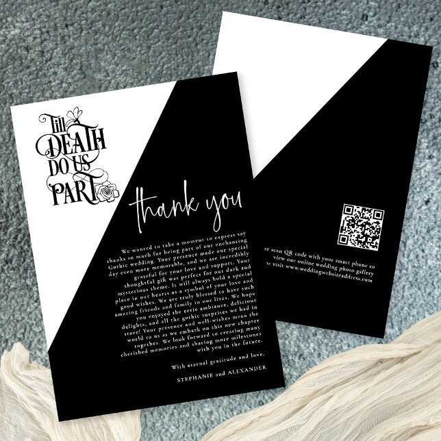 Carte De Remerciements Gothique Jusqu'à la mort Faites-nous partie Mariag (Front and Back View)