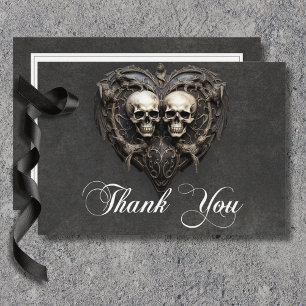 Carte De Remerciements Gothique Noir & Blanc Skuls & Mariage Coeur