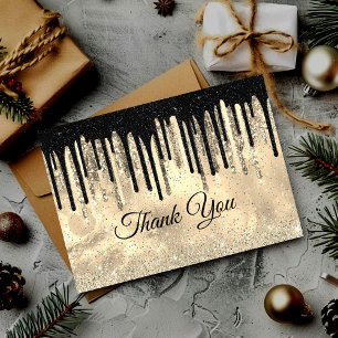 Carte De Remerciements Gouttes de glitter élégantes et chic noir or