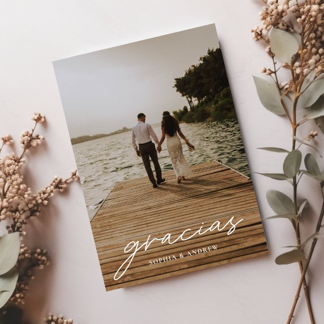 Carte De Remerciements Gracias Modern Script Mariage photo (Créateur téléchargé)