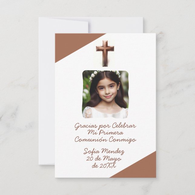 Carte De Remerciements Gracias por Celebrar Mi Primera Comunión con Foto (Devant)