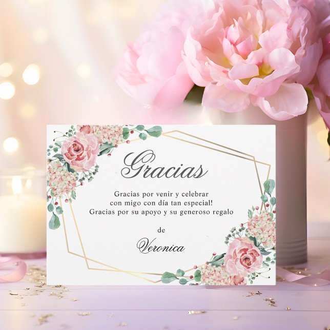 Carte De Remerciements GRACIAS por venir Rose espagnol Quinceañera (GRACIAS por venir Pink Spanish Quinceañera Quince Thank You Card)