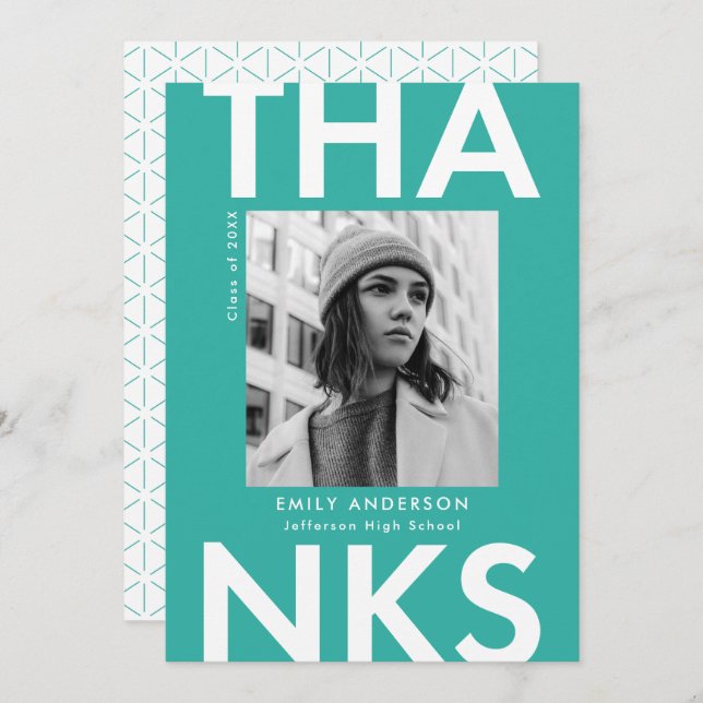 Carte De Remerciements Grad Grad Turquoise Photo Grad Grad (Devant / Derrière)