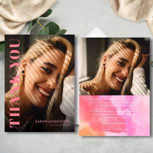 Carte De Remerciements Graduate moderne Pink and Orange Photo Graduate