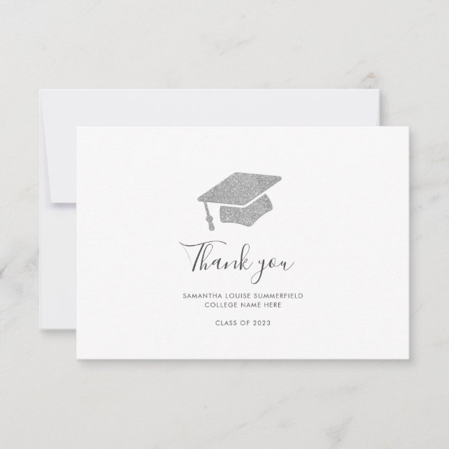 Carte De Remerciements Graduation 2024 Photo Silver Graduate Casquette (Devant)