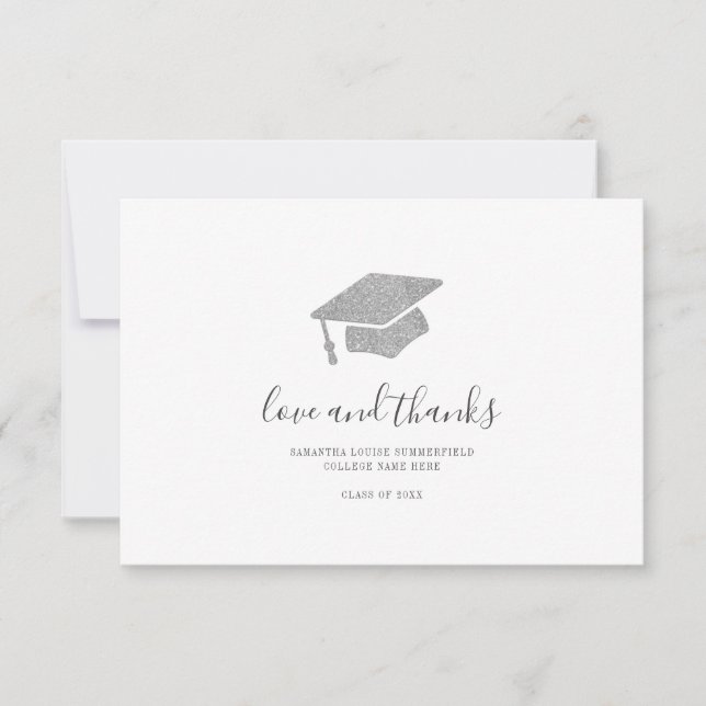 Carte De Remerciements Graduation 2025 Photo Silver Grad Casquette Script (Devant)