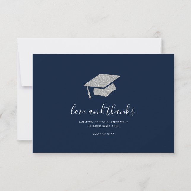 Carte De Remerciements Graduation 2025 Photo Silver Script Grad (Devant)
