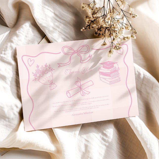 Carte De Remerciements Graduation à la main dessinée en rose illustré (Créateur téléchargé)