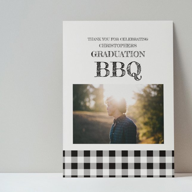 Carte De Remerciements Graduation BBQ Gingham (Créateur téléchargé)