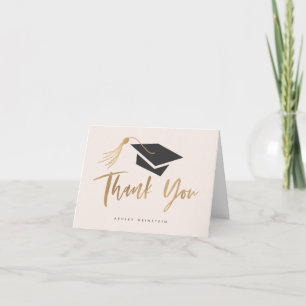 Carte De Remerciements Graduation Cap and Tassel Gold Foil Blush Pink
