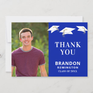 Carte De Remerciements Graduation Cap Toss Royle Blue Gold Graduation