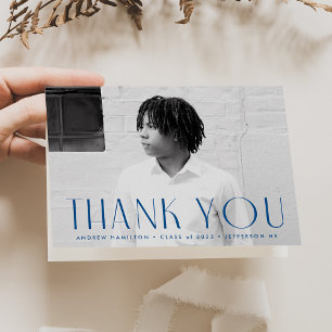 Carte De Remerciements Graduation de la photographie bleue simplifiée mod