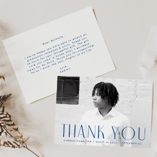 Carte De Remerciements Graduation de la photographie bleue simplifiée mod