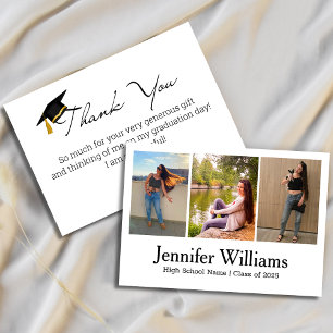 Carte De Remerciements graduation de script moderne 3 photo collage minim