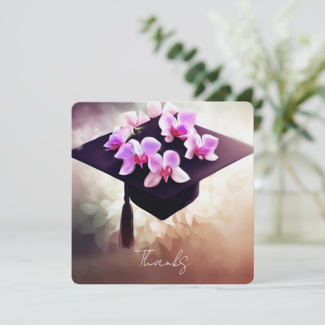 Carte De Remerciements Graduation des orchidées modernes (Debout devant)