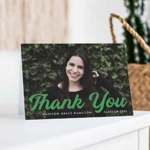 Carte De Remerciements Graduation Gras Vert Script Photo
