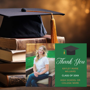 Carte De Remerciements Graduation Green Gold Photo Custom 2025 Graduate