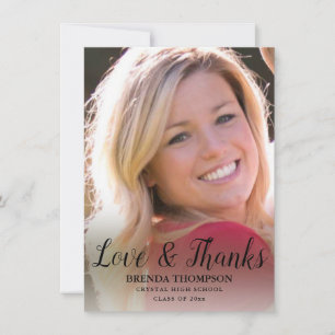 Carte De Remerciements Graduation Love & Thanks Black Script Photo