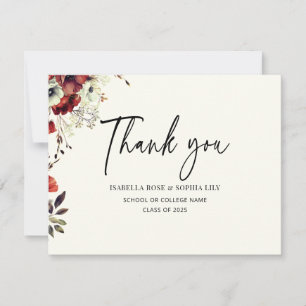 Carte De Remerciements Graduation minimale Elégant Floral Double Twins