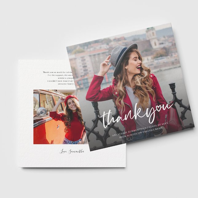 Carte De Remerciements Graduation Moderne 2025 Grad Photos (Modern Graduation 2025 Grad Photos Thank You Card)