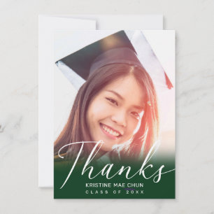 Carte De Remerciements Graduation moderne blanc Script photo vert