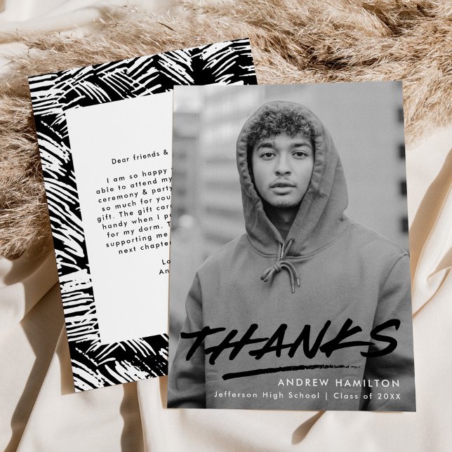 Carte De Remerciements Graduation moderne en pointillé noir photo (Créateur téléchargé)