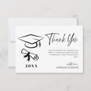 Carte De Remerciements Graduation moderne minimaliste noir blanc